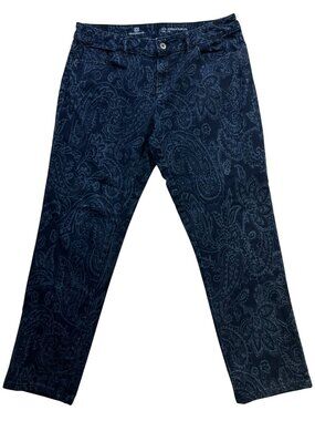 Liz Claiborne Women's Stretch Slim Leg Jeans Size 12 Dark Blue Paisley Floral